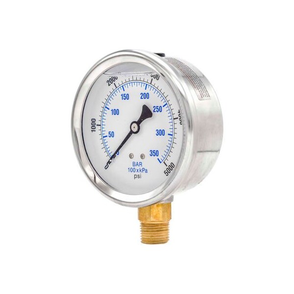 Engineered Specialty Products, Inc Pic Gauges 4" Pressure Gauge, Liquid Filled, 5000 PSI, Stainless Case, Lower Mount, 201L-402R 201L-402R - main